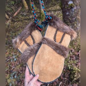 Beaver And Leather Mittens XL New!